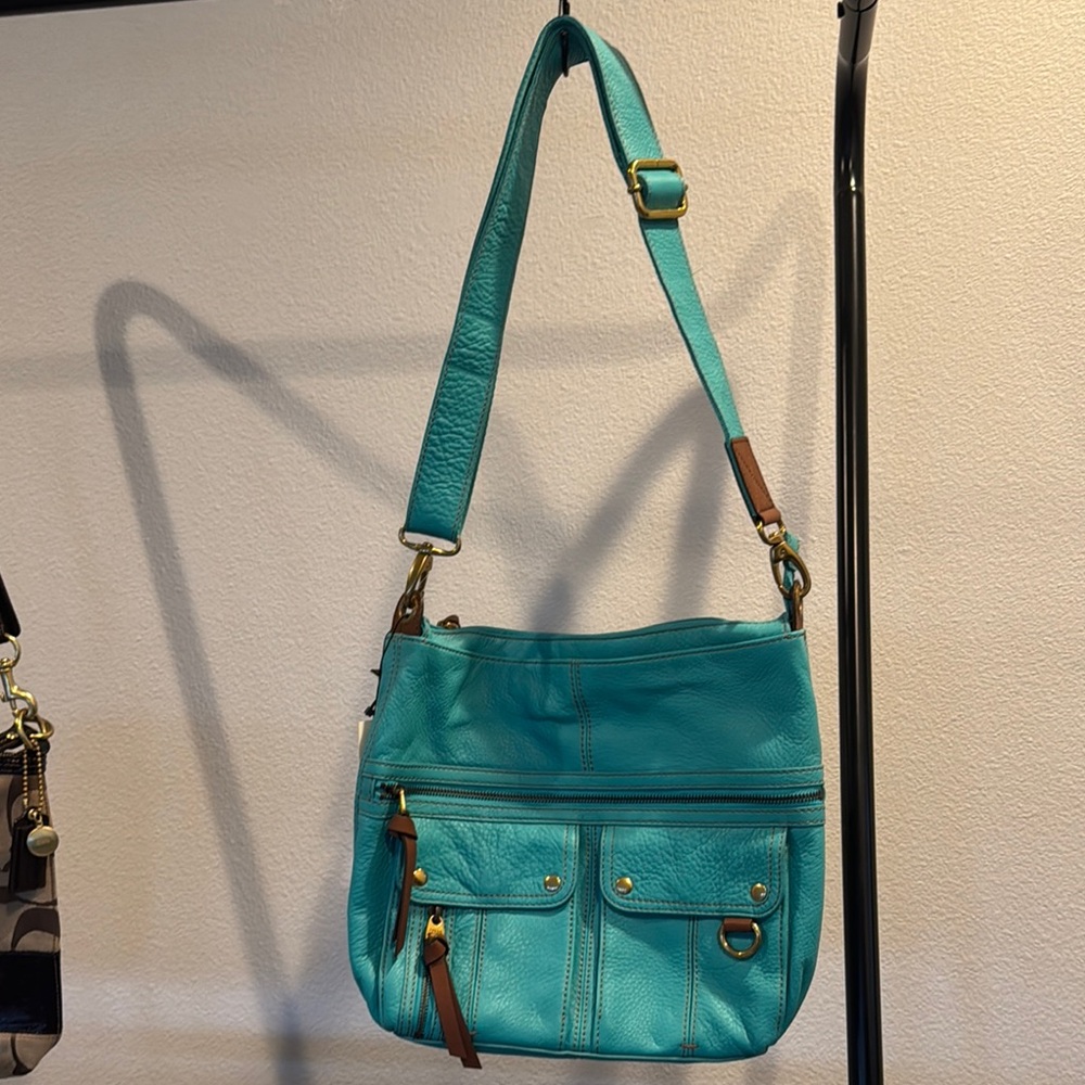 Fossil Blue Shoulder Bag with Adjustable Strap